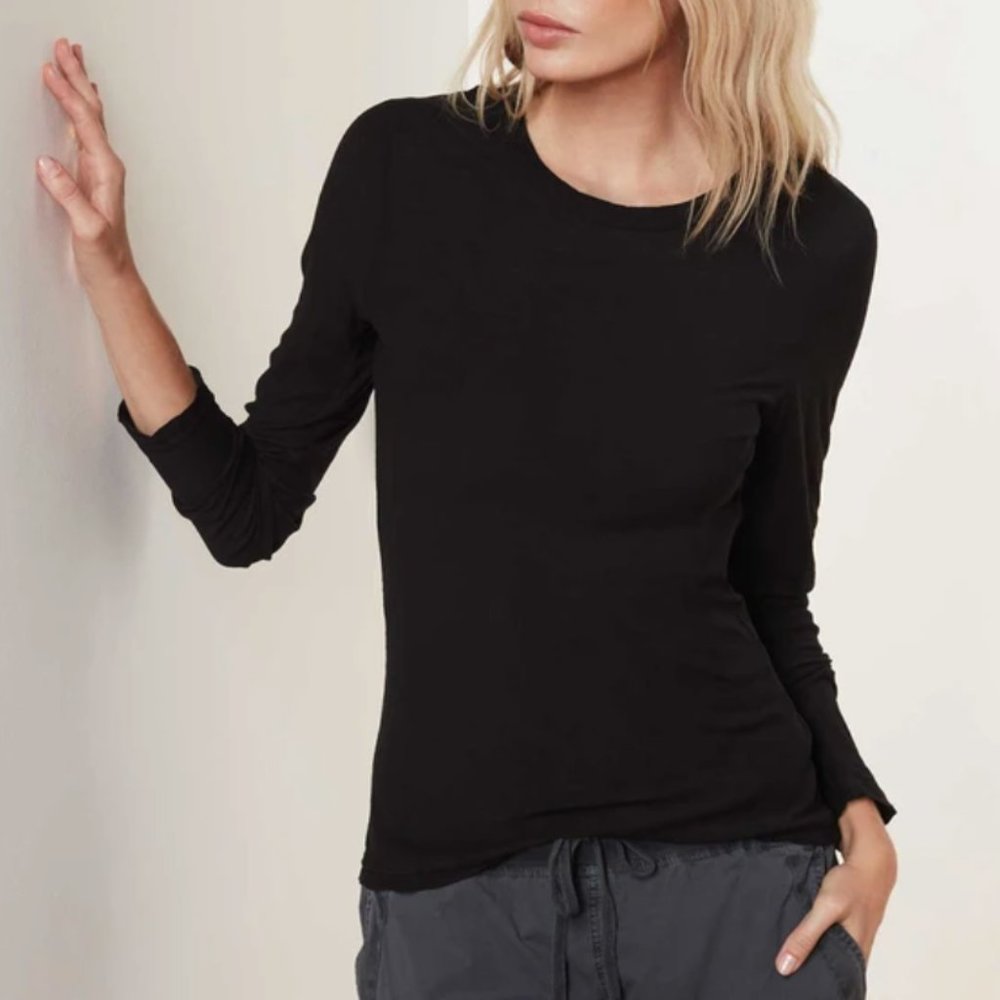 James Perse Long Sleeve Crew Neck Tee in Black
